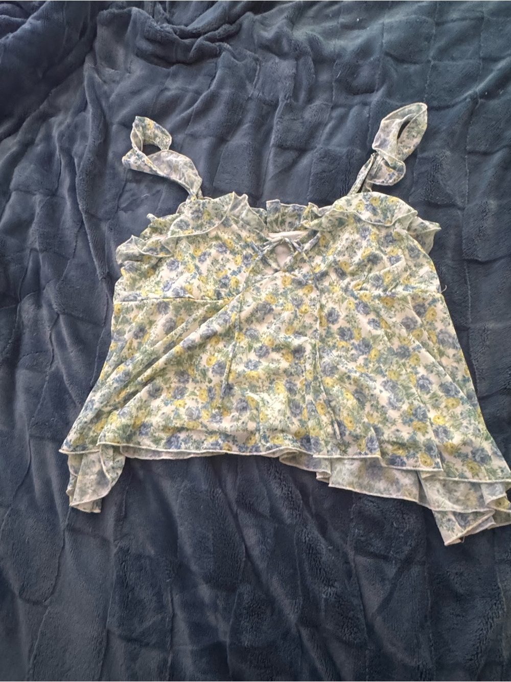 wild fable Pastel Yellow & Blue Floral Ruffle Tie-Front Cami